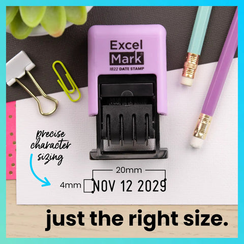 No Sweat Self Inking Date Stamp For Fast Shipping Receiving And Inventory Tracking Clean Black Ink With Easy Twist Dials For Expiration Checks And Reliable Violet Mount on desk with date NOV 12 2029