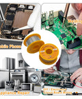 Collage showing No Clean Solder Wire for electrical soldering in mobile phone, welding, appliance repair, DIY electronics projects.