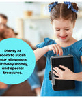 Child playing with Electronic Piggy Bank For Kids With Passcode Lock And ATM Style Safe A Kid Friendly Coin Bank Toy For Ages 3 To 12
