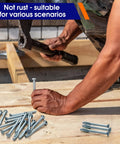 Person using 100 Pcs 1/4 Inch X 3 Inch Split-Drive Flat Zinc Plated Hammer-In Concrete Nails For Concrete And Cement Structures