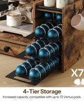 Coffee Pod Drawer Organizer, 4 Tier Holder For Vertuo, 72 Pod Capacity, with storage drawer and hooks, rustic brown and black.