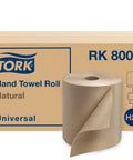 Natural Paper Hand Towel Roll H21 100 Percent Recycled Fiber Universal Fit 6 Rolls 800 Feet Each Eco Friendly Bathroom Dispenser Compatible RK8002 visible with packaging