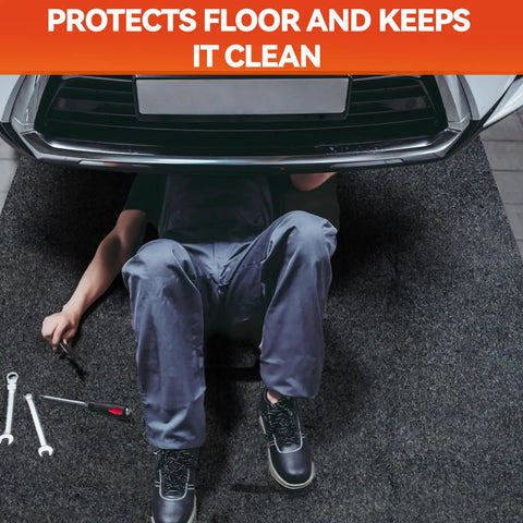 36 By 59 Inch Heavy Duty Oil Spill Mat For Garages With Upgraded Rubber Backing under car with mechanic