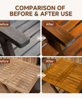 Before and after comparison of wood furniture using Red Oak All In One Wood Stain And Sealer With Integrated Dripless Brush.