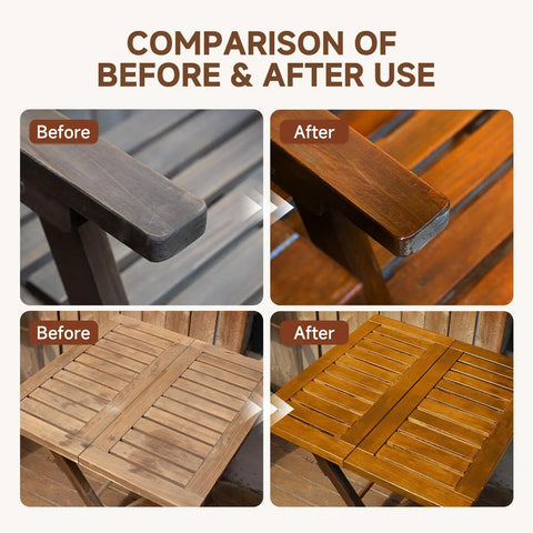 Before and after comparison of wood furniture using Red Oak All In One Wood Stain And Sealer With Integrated Dripless Brush.