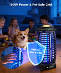 Cordless 4-In-1 Bug Zapper For Outdoor Use, Mosquito Trap With 4000mAh Battery, shown in a living room with kids and a pet.