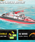 Remote Control Fire Rescue Boat For Kids And Adults, 15.75 inch RC boat with dual batteries and water spray in action on water