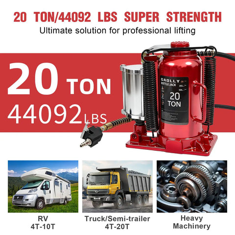 20 Ton Air Hydraulic Bottle Jack With 10.2 To 20.1 Inch Lift Range Dual Mode Pneumatic Heavy Duty Bottle Jack for Trucks