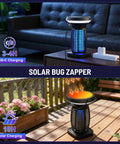 Outdoor Bug Zapper Solar Powered USB Rechargeable 4200V High Voltage Mosquito And Insect Killer UV Light Trap Waterproof