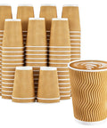 No Sleeve Needed 12 Oz Ripple Wall Corrugated Insulated Paper Cups With Anti Scald Grip For Hot Or Cold Drinks Great For Office Cafe Party Or Travel 120 Pack displayed in stacks