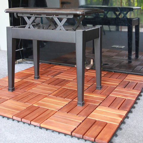 Teak Interlocking Patio Deck Tiles Set of 10 12 Inch by 12 Inch Outdoor Wood Flooring Mats for Porch Patio under metal table