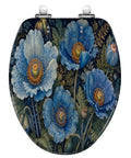 Elongated Vintage Botanical Blue Detailed Foliage Toilet Seat with floral design and sturdy resin construction.