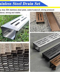 Beefy Heavy Duty Stainless Outdoor Trench Drainage Kit With Slim Low Profile Grate for courtyard lawn and driveway installation