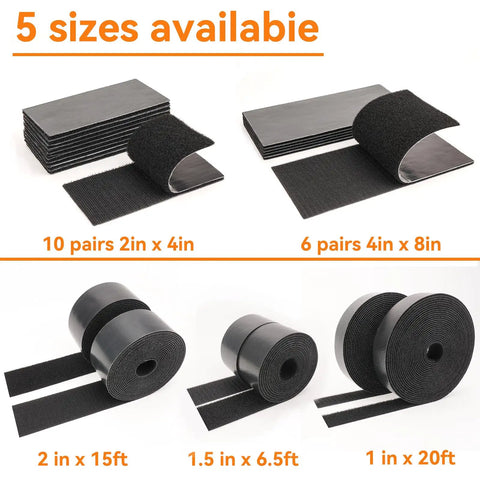 Heavy Duty Hook And Loop Tape 6.5 Ft Long By 1.5 In Wide Self Adhesive Double Sided Strips Strong Sticky Back Fastener sizes