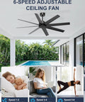 60 Inch Ceiling Fan No Light Modern Black With 8 Blades Remote App Control DC Motor Outdoor Fan for Covered Patio