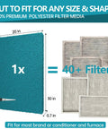 Reusable Air Filter 20x30 Inch High Flow Cut To Fit Furnace HVAC MERV 6 Replacement shown with filters and scissors.