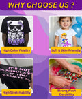 Four images showing benefits of DTF Transfer Film 13 X 19 Inches A3 Plus 100 Sheets Double Sided Matte PET Heat Transfer Paper.