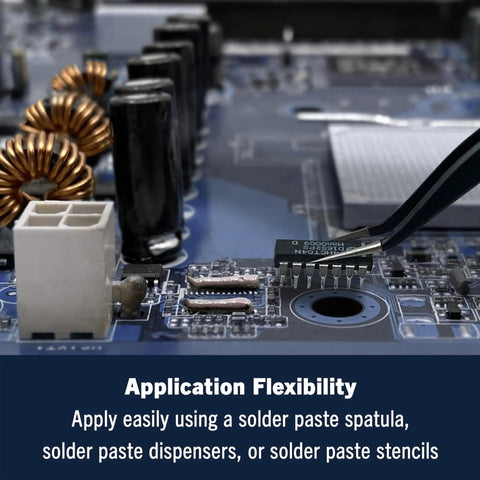 Leaded Solder Paste 63/37 No Clean Flux Excellent Wettability All In One 35 G Pneumatic Dispenser in use on circuit board
