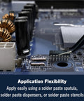 Application of 3 Percent Silver SAC305 Solder Paste No Clean With 25 G Pneumatic Dispenser on PCB for surface mount components