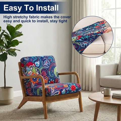 Waterproof Patio Cushion Covers Set 8 Pcs Outdoor Couch Slipcovers demonstrated on armchair with easy installation