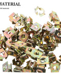 50 Pack Premium Automotive Fastener Clips Golden Iron Captive Nuts U Hook Bushings in metallic finish, ideal for vehicle retention.
