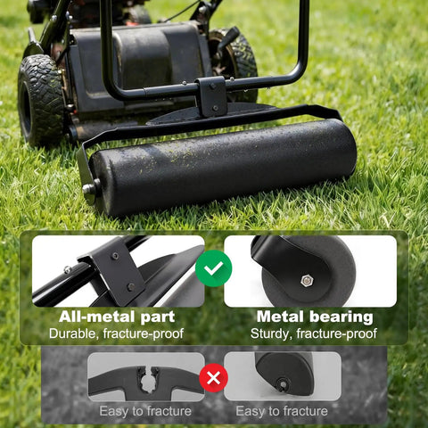 Pro Lawn Stripe Kit for Push and Walk Behind Mowers, durable all metal frame, installation details, delivers professional sports field stripes