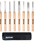 8 Piece Wood Lathe Turning Tool Set for Woodworking with Skew Chisels Parting Tool Round Nose Scraper Gouges Canvas Bag