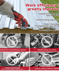 Corded Mini Circular Saw Kit With 400W 110V Power cutting metal sheet, highlighting work efficiency and safety over manual tools.