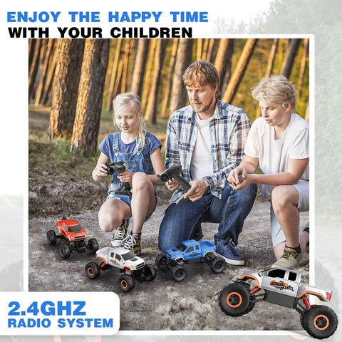 Family playing with Ford Raptor F150 4x4 RC Car Monster Truck for Kids, 1:18 Scale Off Road Crawler, Blue, outdoors
