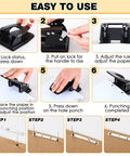 Heavy Duty Two Hole Punch Workhorse With 50 Prong Fasteners Padded Grip Handle 30 Sheet Capacity Paper Fastener Combo usage steps