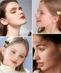 Hypoallergenic Surgical Steel Flat Back Earrings Set For Women And Girls 10 Pairs Of Cute Studs Huggie Hoops And CZ Hoop Staples With Balls Hearts Stars And Flowers Comfy All Day Jewelry Collection, girls wearing small studs and hoops