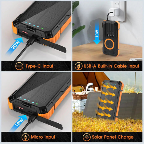 Massive 49800mAh Wireless Power Bank With Built In Cables 22.5W PD 3.0 USB C In Out Fast Charge For iPhone Android iPad