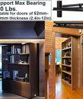 Hidden Pivot Hinge For Secret Doors And Hidden Bookcases Thickened Rock Solid Heavy Duty Steel Hardware With 870 Lbs Load Bearing 360 Degree Rotation Smooth Bearing Design Rust Resistant Patented shown installed on a wooden bookcase.