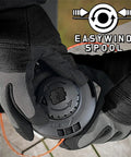 Close-up of hands showing spool for Cordless Weed Trimmer And Edger With 21V Power 13 Inch Cutting Swath Brushless Motor Dual Battery Pack 2x4Ah
