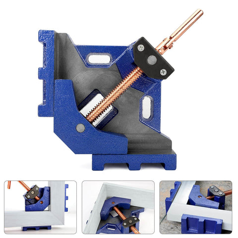 Heavy Duty Cast Iron Welder's Angle Clamp For Precise 90 Degree Joints, Unobstructed Workspace, Two Way Swivel Spindle Auto-Adjusts