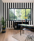 Black And White Stripe Peel And Stick Wallpaper Self Adhesive Removable Contact Paper Waterproof Vinyl in a modern office setting