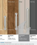 Collet 5-1/16 Inch Center-To-Center Polished Nickel Cabinet Pull shown on different wood finishes, 5-5/8 Inch overall length BP37683PN