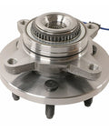Front Wheel Bearing And Hub Assembly For 2010 Ford F150 4WD Straight Swap Heavy Duty Oe Replacement, close-up view, silver metal finish.