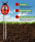 All in One Soil Moisture PH and Light Meter with features highlighted, over a cutaway view of soil and grass