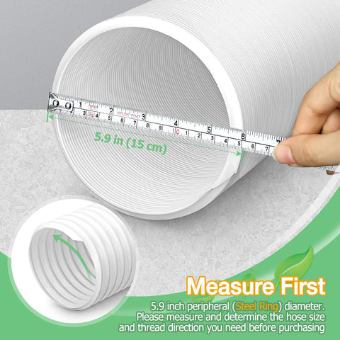 Flexible 5.9 Inch Diameter 80 Inch Length Universal Counter Clockwise AC Exhaust Vent Hose with measuring tape