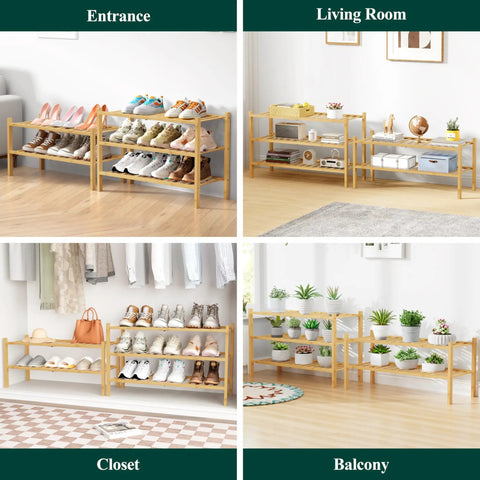 Heavy Duty Bamboo Shoe Rack For Closets, 3 Tier Natural Wood Entryway Organizer, Hella Sturdy Moisture Resistant Slick Storage Platform
