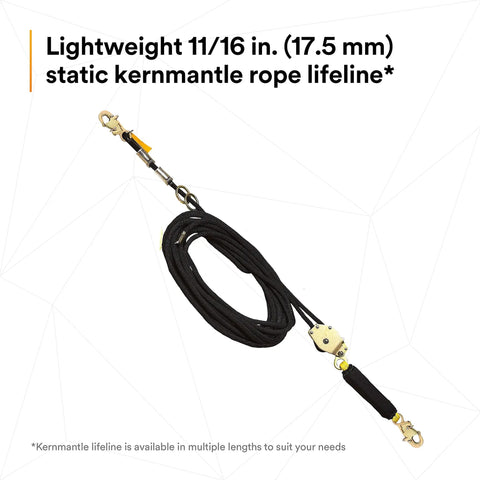 Rock Solid Horizontal Lifeline System With Heavy Duty Kernmantle Rope And Zero Hassle Tensioner, Integrated Energy Absorber, Quick Snap Tie Off Hooks, Duffel Carry Case, Straight Up Fall Protection Gear For Busy Crews