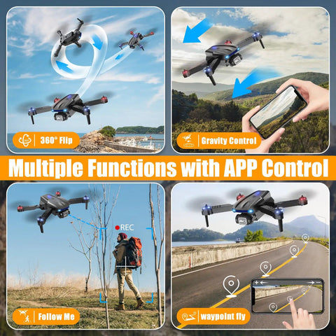 Foldable 1080P Camera Drone For Kids And Adults, One Key Takeoff Landing demonstrating multiple functions with app control.