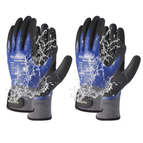 Nitrile Fully Coated Work Gloves With ANSI A4 Cut Resistance, Waterproof And Abrasion Resistant, Blue, 2 Pairs, Medium Size