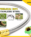 Close-up of 3 Foot 304 Stainless Steel Leader Hose Female To Female For Hose Reel Kink Free Flexible Metal Water Hose