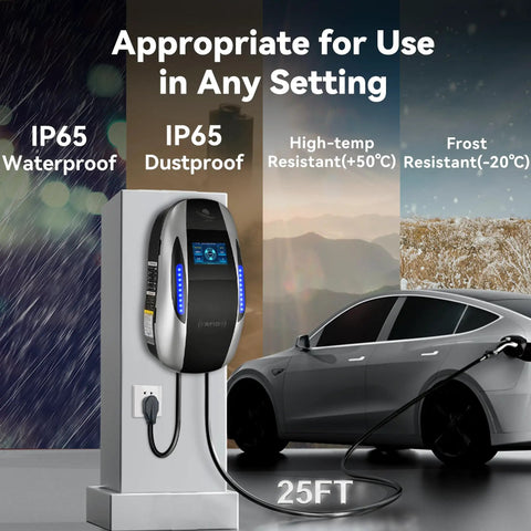Level 2 Home EV Charger 9.6kW 40A With LCD Display 240V NEMA 14 50 Plug Wall Mounted for Fast Overnight Charging SAE J1772 Compatible