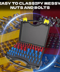 64 Piece Thread Gauge Set For Nuts And Bolts Standard And Metric Sizes With Detachable Size Identifier next to bolt bins