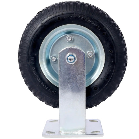 8 Inch Pneumatic Caster Wheel With Rigid Plate Mount, Beefy Steel Hub And Ball Bearings, Five Eighths Inch Bore, Heavy Duty Industrial Caster For Manual Carts, Hand Trucks, And Material Handling