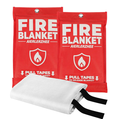 Two Pack Forty By Forty Fire Blanket For Kitchen Grill Car And Camping Fiberglass Heavy Duty Heat Resistant To 1076F CE Certified No Mess Fire Suppression Maintenance Free Home Safety No Brainer