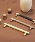 10 Pack 5 Inch Brushed Gold Knurled Cabinet Pulls For Kitchen Cabinets Drawers And Doors Durable Hardware display on brown surface